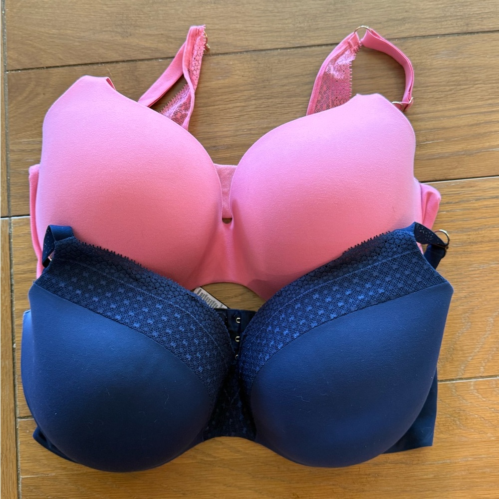 Victoria's Secret Pink and Blue T-Shirt Bras with Adjustable Straps